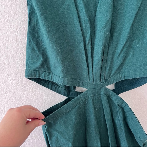 Zara Linen Blend Teal Cutout Midi Dress Sz M - Picture 5 of 9